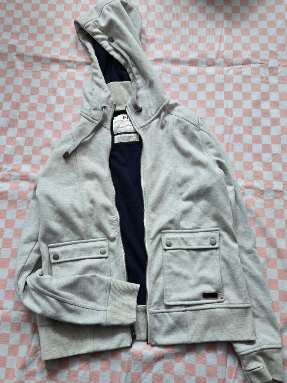 Roots Grey and navy hoody. Size L
